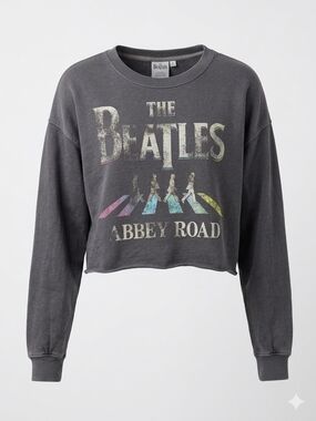 The Beatles Abbey Road Cropped Crewneck Sweatshirt - Charcoal Small